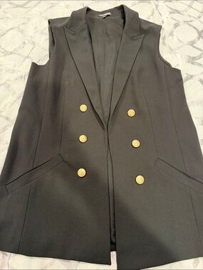 Express Black Double-Breasted Sleeveless Blazer with Gold Buttons